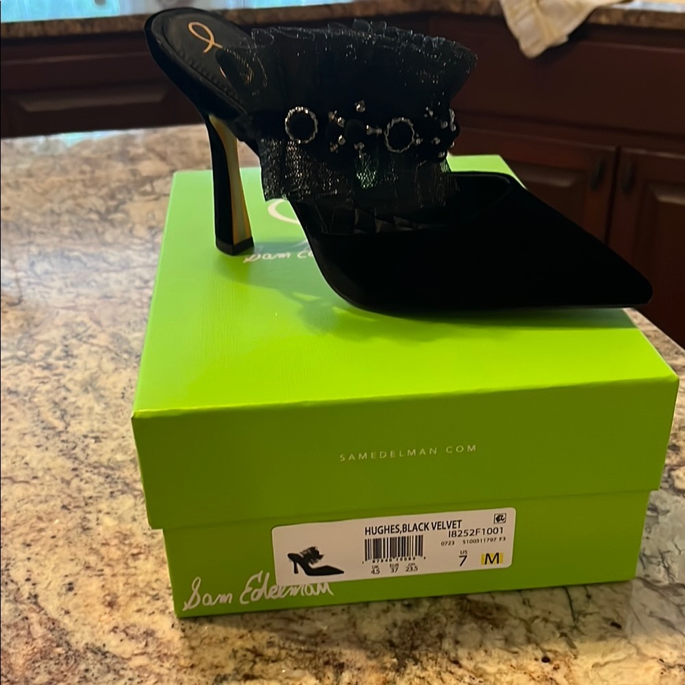 Sam Edelman Black Velvet Women's Shoes gorgeous details. Hughes